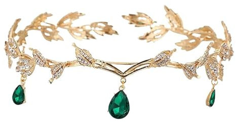 XoeLLe Prinzessin Crystal Crown, Elfenkrone, Vintage Grün Strass Diadem, Kristallperlen Stirn Kopfschmuck, Tiara für Hochzeit Braut Motto Party Karneval Cosplay Festival Kostüm Zubehör (Grün)