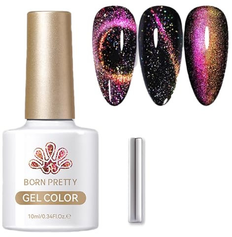 Cat Eye Gel Nail Polish - Pink Magnetic Gel Nail Varnish - 10ML Glitter Cat Eye Nail Polish Set With Magnet - Long Lasting Galaxy Cateye Nail Varnish for UV Led Nail Art Manicure