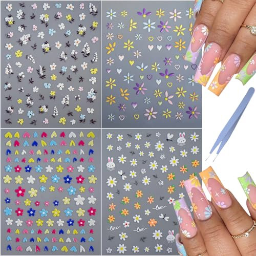 GZMAYUEN 3D Nagelsticker Blumen 4 Blatt Nagelaufkleber 5D Stereoskopisch Selbstklebend Nail Art Stickers Dekoration Nageldesign Zubehör