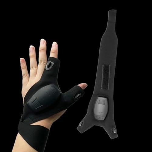 Generisch LED Angelhandschuhe, USB-Aufladbar, Wasserdicht, mit Fingerlicht für Nachtangeln und Notfallreparaturen, Schwarz