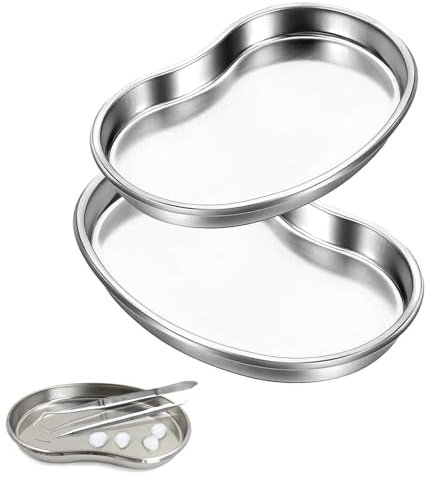 2 Pcs Stainless Steel Kidney Dish, 2 Sizes Metal Sterilised Surgical Tray, Professional Metal Tray, Kidney Shaped Medical Tray for Dental, Laboratory, Medical, Tattooing