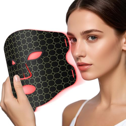 KIYTARBOO LED-Gesichtsmaske Rotlichttherapie | 3-Farben Lichttherapie Maske für Anti-Aging & Hautverjüngung | Sicherer Silikon-Maske für Zuhause, Geschenkidee für Partner/Freunde