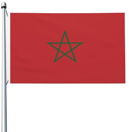 Bandera de Marruecos de doble cara de 3 x 5 pies, pancarta resistente para decoración de exteriores y jardines, impresión de doble cara, fácil de instalar
