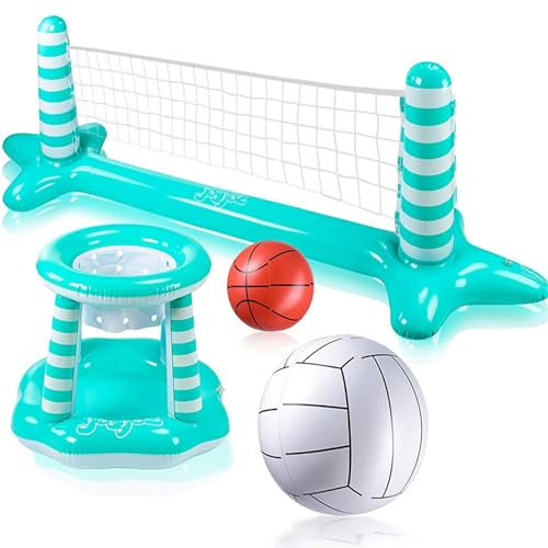 Ligeinsrk Set di pallavolo Gonfiabile in Piscina, 114x28x35 POLLEVALE POLLEYBALLET & 27x23 Basketball Hoop, Giochi Estivi galleggianti in PVC per Bambini e Adulti impostati per Piscine incaricate