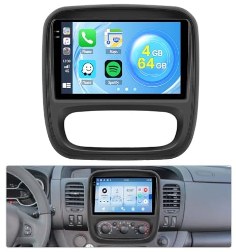 Roinvou 4+64G Radio Android 9'' para Opel Vivaro Renault Trafic | Carplay Android Auto para Fiat Talento Nissan NV300, Incell Pantalla Táctil, GPS BT EQ WIFI RDS FM SWC Cámara Trasera
