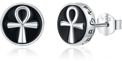 Twoowl Schwarze Ohrstecker aus 925er Sterlingsilber mit Ankh/Lotus/Vierblättriger/Wikinger/Keltisch Kleeblatt Motiv Religiöser Schmuck für Damen Herren