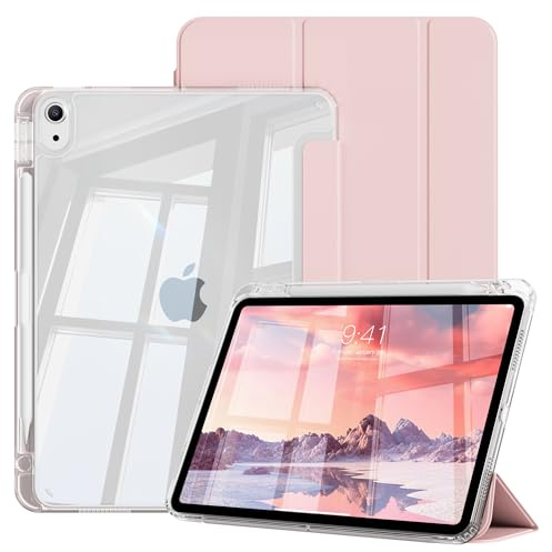 ZOPSGYU Hybrid Hülle für iPad Air 11 Zoll, iPad Air 5./4. Generation 10,9 | Schlankes stoßfestes Schutzhülle mit Stifthalter, Transparente Hartschale, Standfunktion für Tippen & Ansehen, Rosa