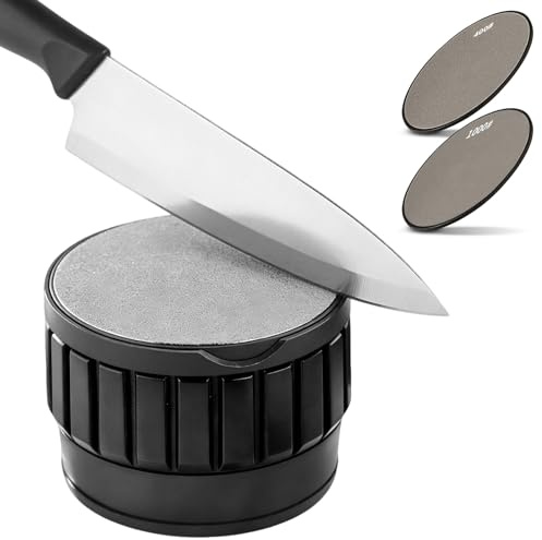 KINDLUME Messerschleifer, Rollschleifer, Messer Schärfen, Messerschärfer Profi, Manueller Schärfer mit 2 Seiten (400/1000), für Küchenmesser, Scheren, Werkzeuge im Haushalt (Schwarz)