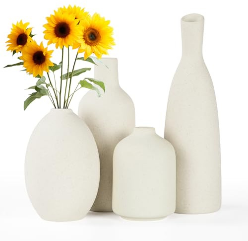 Otauoaea Keramik Vasen 4er-Set, Weiße Vasen Kleine Blumenvasen für Dekor,Moderne rustikale Bauernhaus Home Decor Matte Vase für Trockenblumen Büchertisch, Tische, Wohnzimmer, Tischvasen Dekoration