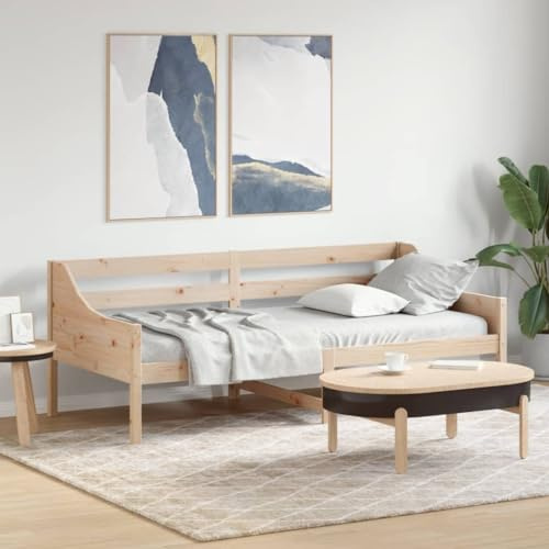 Hoopleep Massivholz Kiefer Tagesbett 90x200 cm, Robustes Bettgestell ohne Matratze mit Schutzgittern, Vielseitiges Schlafsofa für Gäste und Wohnzimmer, Natürliches Holzdesign