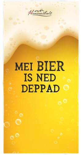Hoamatkult Mikrofaser Badetuch XXL – MEI Bier is ned deppad | schnelltrocknend & saugstark | leichtes Strandtuch Sauna Freibad | Bier Geschenk | 180x80 cm