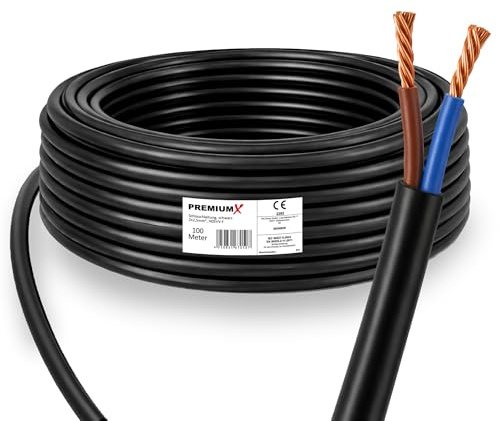 PremiumX Schlauchleitung H05VV-F 2x2,5 mm² - Flexible PVC Anschlussleitung für Elektroanschlüsse im Innenbereich - 100 Meter