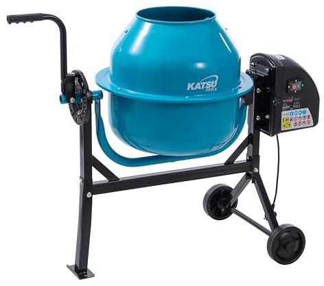 KATSU Tools Hormigonera eléctrica 63L - 220W Máquina mezcladora de mortero de cemento portátil con ruedas, soporte y mango basculante, ideal para bricolaje y construcción, modelo 167340