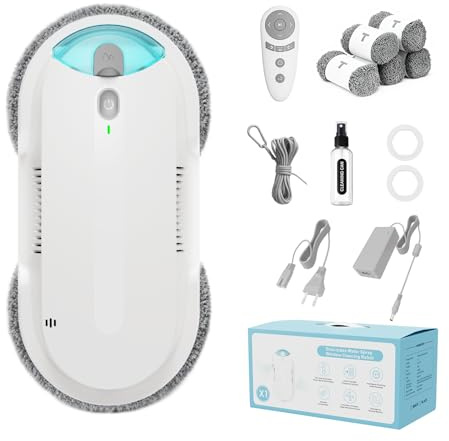 HIXZAP fensterputzroboter mit bidirektionaler Ultraschall-Wasserstrahl,Extern und intern 85 ml Tank, starker saugkraft, Kantenerkennung, gründliche Reinigung, hinterlässt Keine Spuren (Weiß)