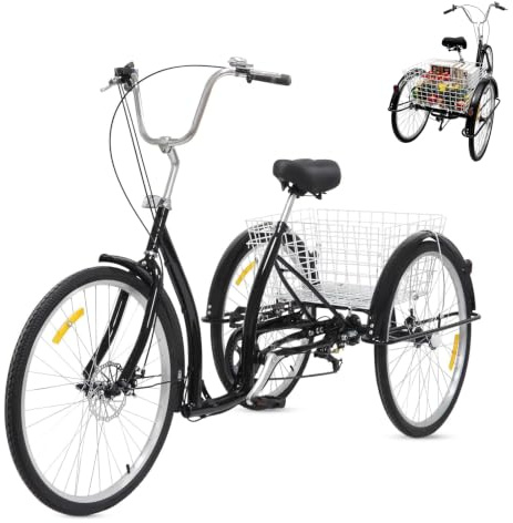 CHIMHOON 26 Zoll Dreirad für Erwachsene, 6-Gang Erwachsenen Fahrrad mit Scheibenbremse und EinkaufsDreirad für Erwachsene Cityräder Reisen, Radfahren und Einkaufen