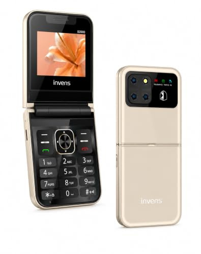 invens Senior Mobile Phone Simple for Elderly,Gold | Basic Cell Phone with Large Buttons, Flip Phone with 2.4 Color Display| FM Radio | Torch |1700mAh Battery