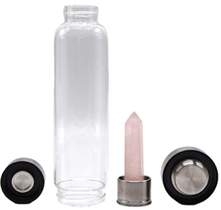 Crystal Water Bottle, Natural Quartz Stone Glass, Leak Proof Drink Cup, 25cm