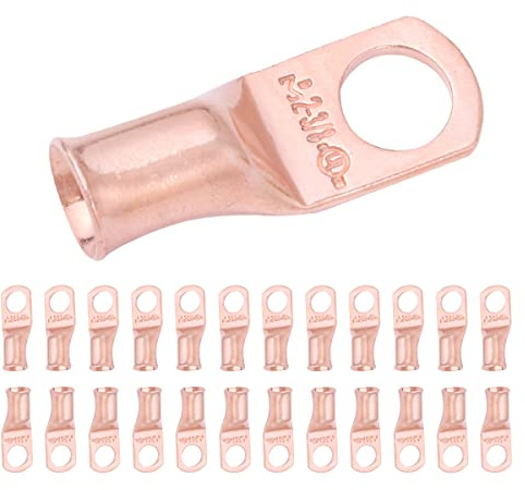 SELTERM 2 AWG (35 mm²) - 3/8 (M10) ⌀ Hole UL Heavy Duty Wire Lugs, Battery Cable Ends, Bare Copper Eyelets, Tubular Ring Terminal Connectors [B49] - 25 Pack