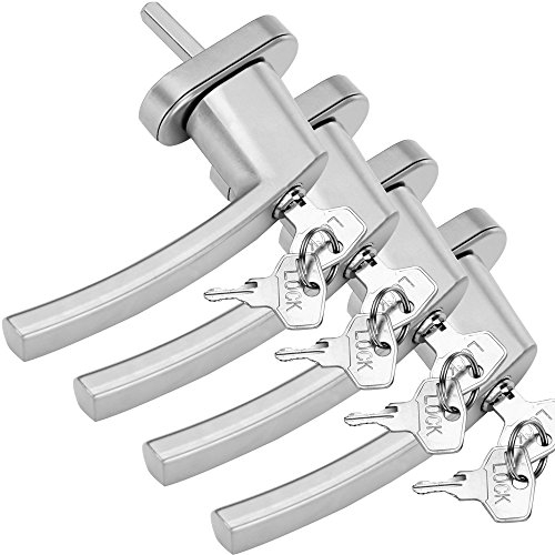 Monzana 4X Manilla de Ventana Puerta Universal con Cerradura + 2 Llaves Manija Bloqueo en 2 Posiciónes Plata