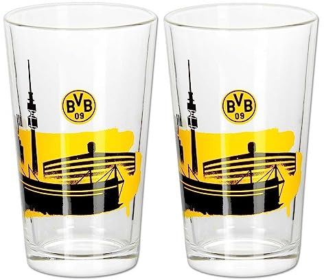 Borussia Dortmund Wasserglas/Glas Skyline 2er Set BVB 09 - Plus gratis Aufkleber Forever Dortmund
