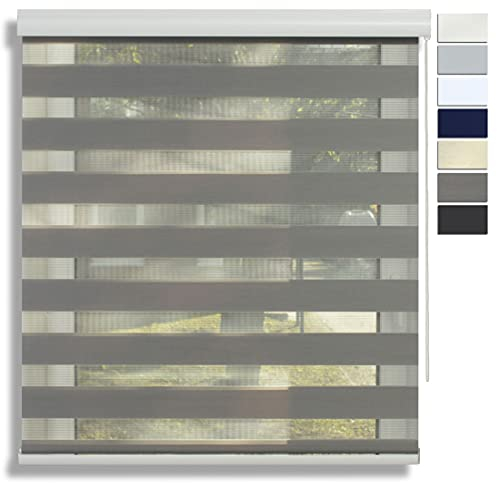 EFIXS Doppelrollo mit Kassette Montage Wand/Decke mit Bohren Breiten: 40-220, Höhe: bis 240 Hier: BxH (170 x 175) cm (Grau) Premium Duorollo, oder ohne Bohren mit Klemmhalter am PVC-Fenster