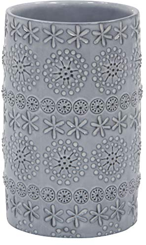 Spirella colección, Portacepillos de dientes Ø7, Porcelana, Gris Zahnputzbecher Zahnbürstenhalter Relief Keramik 7 x 11,5 cm Grau, Porzellan, Grey