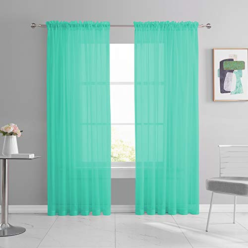 KEQIAOSUOCAI Transparente türkise Vorhänge, 213,4 cm Länge, mit Stangentasche, leicht, Voile, Vorhänge für Schlafzimmer, Betthimmel, Vorhänge, 132 x 213,4 cm, 2er-Set