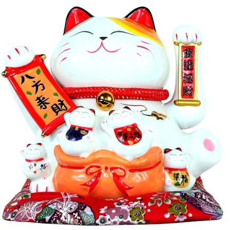 Freak Scene Glückskatze - Maneki-Neko - Winkekatze aus Porzellan 24 cm weiß - Maneki Neko 01