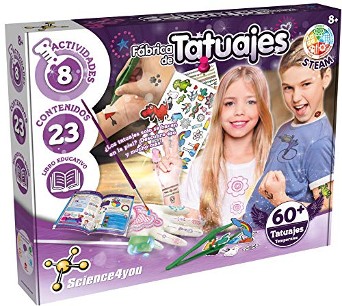 Science4you Fábrica Tatuajes para Niños 7 8+ Anõs – Kit para Hacer 60 Tatuajes Temporales con Ingredientes Naturales, Jueguete Educativo de Manualidades, Regalo Original para Niñas y Niños 7 8 9+ Años
