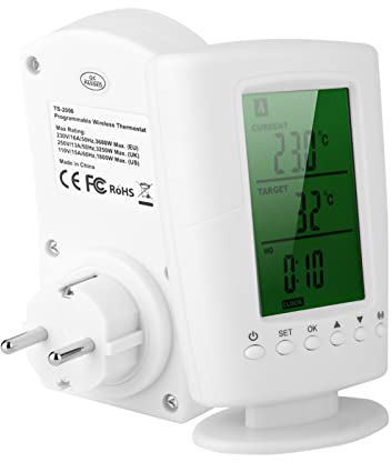ASHATA Prise de Thermostat programmable sans Fil, Thermostat sans Fil programmable et Prise Prise de contrôle de température Intelligente Domestique, avec écran LCD(UE)