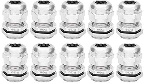PG9 Waterproof Metal Cable Gland Gland Joints Adjustable Connector for 4-8 mm Diameter Cable, Pack of 10