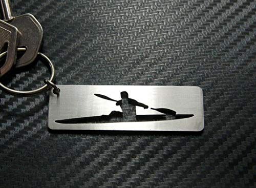 HMG Design Kajak Fahren Kanu Gebürsteter Edelstahl Schlüsselanhänger mit Geschenkbeutel
