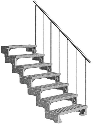 DOLLE Außentreppe Gardentop 7 Stufen Geschosshöhe 126-154 cm inkl. Gitterroststufen 100 cm und Einzelstabgeländer