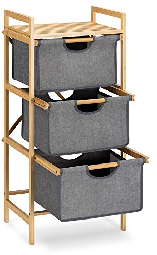 Navaris Badregal Regal aus Bambus mit Körben - 96x44x33cm Bambusregal Wäschekorb Wäschesammler Sortierer Wäschekörbe - 3 Fächer für Wäsche