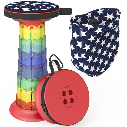 ALEVMOOM 20.4 Portable Folding Stool&Chair with Cushion and Bag with 440lbs Load Capacity Retractable Collapsible Foldable Telescopic Stool for Fishing Camping Hiking(Red Rainbow)