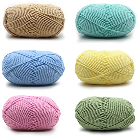 Filo per Uncinetto, Filo per Maglieria a Mano 6x50g Filo di Cotone per Uncinetto e Artigianato, 6 Colori
