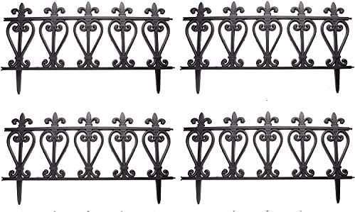 Monal Victorian Style 4 Pieces Plastic Cast Iron Effect Garden Border Fence Edging Flower Bed Lawn Fencing Ornate Set Black Outdoor Patio Ornate Black Weatherproof Water Proof Anti Bacterial