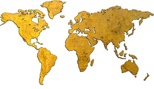 Giallobus - WELTKARTE - GOLD - MDF HOLZWANDDEKORATION - MODERNE GEMÄLDE BLEIBE - 190X105 CM