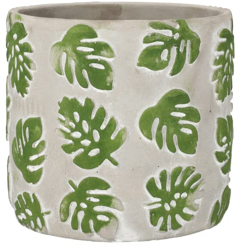 KOTARBAU® Vaso da fiori per piante in cemento decorativo, motivo foglia di finestra Monstera (23 cm, 1 pezzo)
