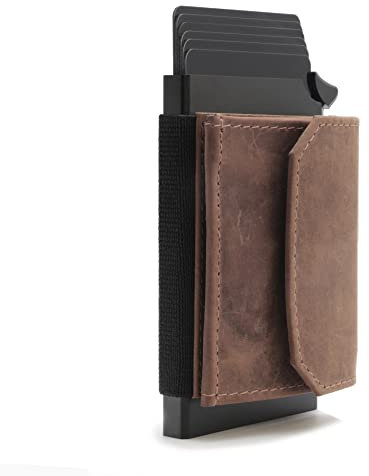 Fa.Volmer ® POP-UP Kartenetui Geldbörse Herren mit Münzfach aus Büffelleder | Slim Wallet mit RFID Schutz | Platz für 8 Karten | Modell Irvine