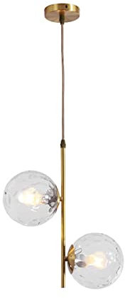 LFsem Lámpara colgante de 2 luces con forma de globo de cristal transparente lámpara de techo de latón dorado para mesita de noche (Transparente)
