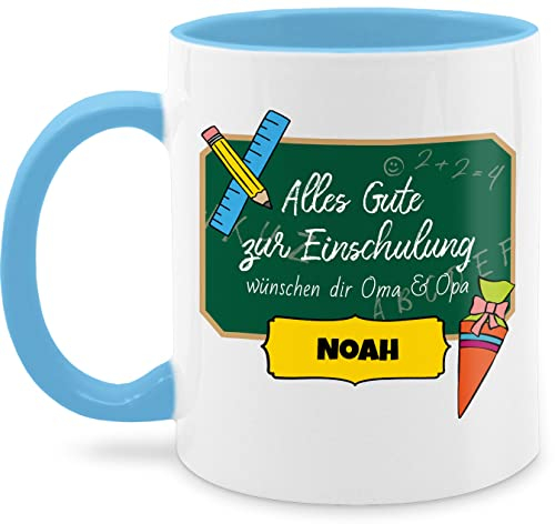 Tasse Tassen 325ml - Schulanfang - Alles Gute zur Einschulung - 325 ml - Hellblau - mädchen personalisierte einschulungsgeschenke schulkind tafel fanmug junge geschenkideen+für+schulanfänger
