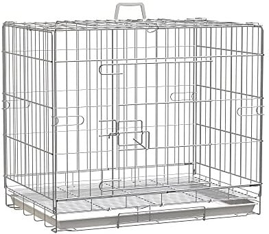 PawHut Jaula Plegable para Perros Perrera Metálica 61x43x50 cm Jaula Metálica para Perros con Bandeja Extraíble y 2 Puertas con Pestillo Blanco