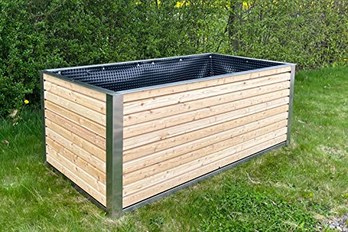 Hochbeet Premium Line - sibirische Lärche kombiniert mit Edelstahl Elementen 200cm x 100cm