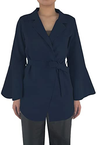 JOPHY & CO. Giacca Donna Maniche Lunghe a Campana con Cintura (cod. 6966) (3XL, Blu Scuro)