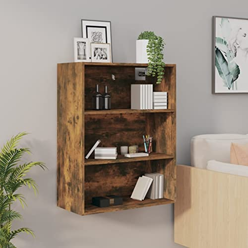 Chusui Hängeschrank, Wandschrank Wohnzimmer, Aufsatzschrank, Räuchereiche 69,5x32,5x90 cm