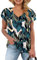 WNEEDU T-Shirt Damen Sommer V Ausschnitt Kurzarm T Shirts Tops Basic Oberteile Blattdruck M