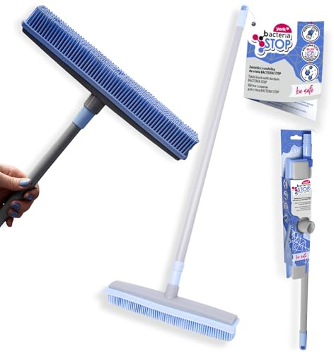 York Gummibesen mit Teleskopstiel – Hygienische Reinigung für Tierhaare, Staub & Wasser, Verstellbar von 74 bis 140 cm, Antibakterieller Besen mit Wasserabzieher, Entwickelt von YORK BACTERIA STOP