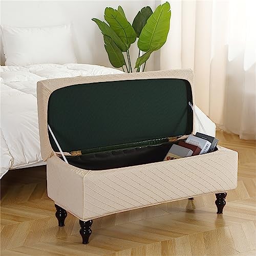 Highdi Ottomane Hocker mit Stauraum, Stretch Abnehmbar Bezug Ottomane Schonbezug Weicher Hockerbezug für Fußhocker Rechteckig Waschbar Ottomane (45-75cm,Beige)