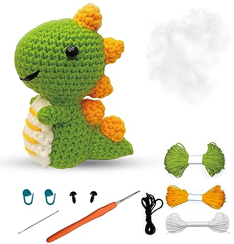 Jodsen Strickset mit Häkelnadeln Süßes Dinosaurier Häkelset für Anfänger DIY Dinosaurier Starter-Häkelpaket Mit Schritt für Schritt Anleitungen und Detaillierten Video Tutorials (Dinosaurier)
